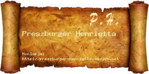 Preszburger Henrietta névjegykártya